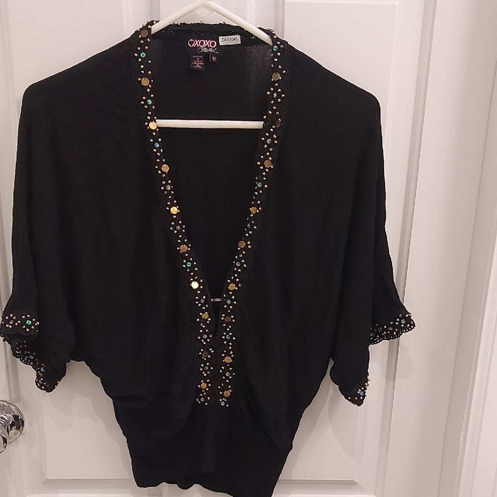 XOXO Black Knit Top with Gold Details